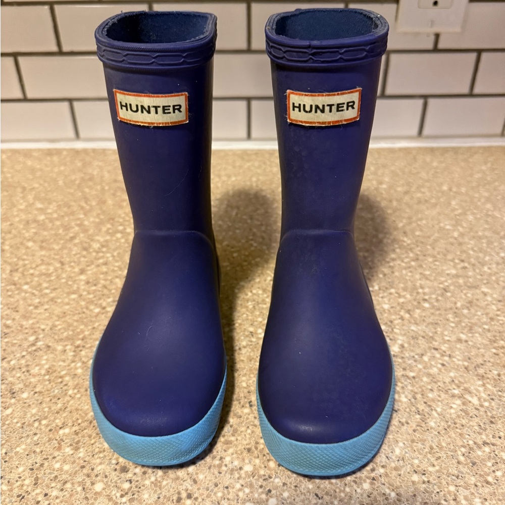 Hunter Kids Navy and Light Blue Rain Boots